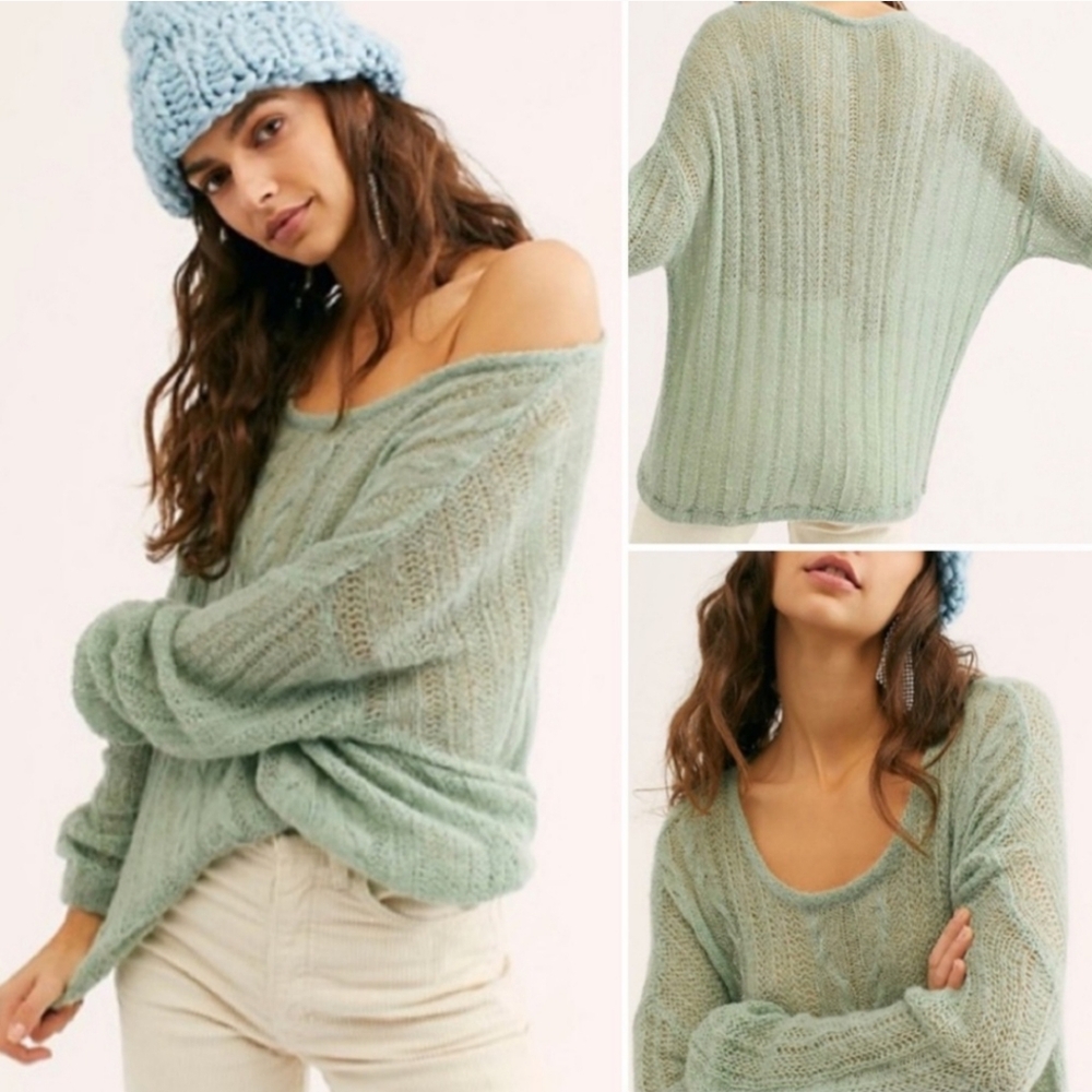 Free People Women’s Angel Soft Mint Pullover Loose Knit Sweater Size XS